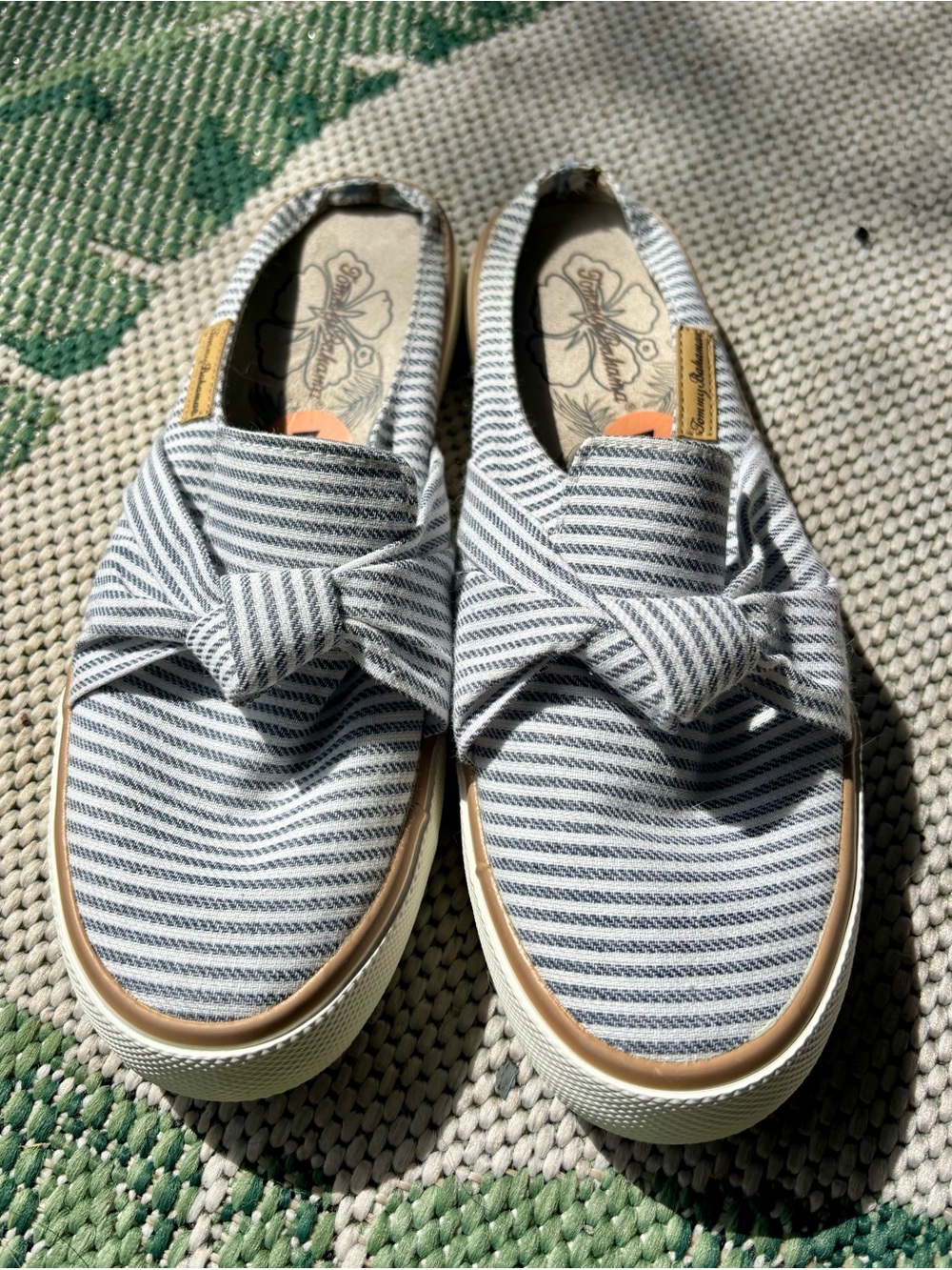 Tommy Bahama Blue and White Striped Knot Slip-On Loafers